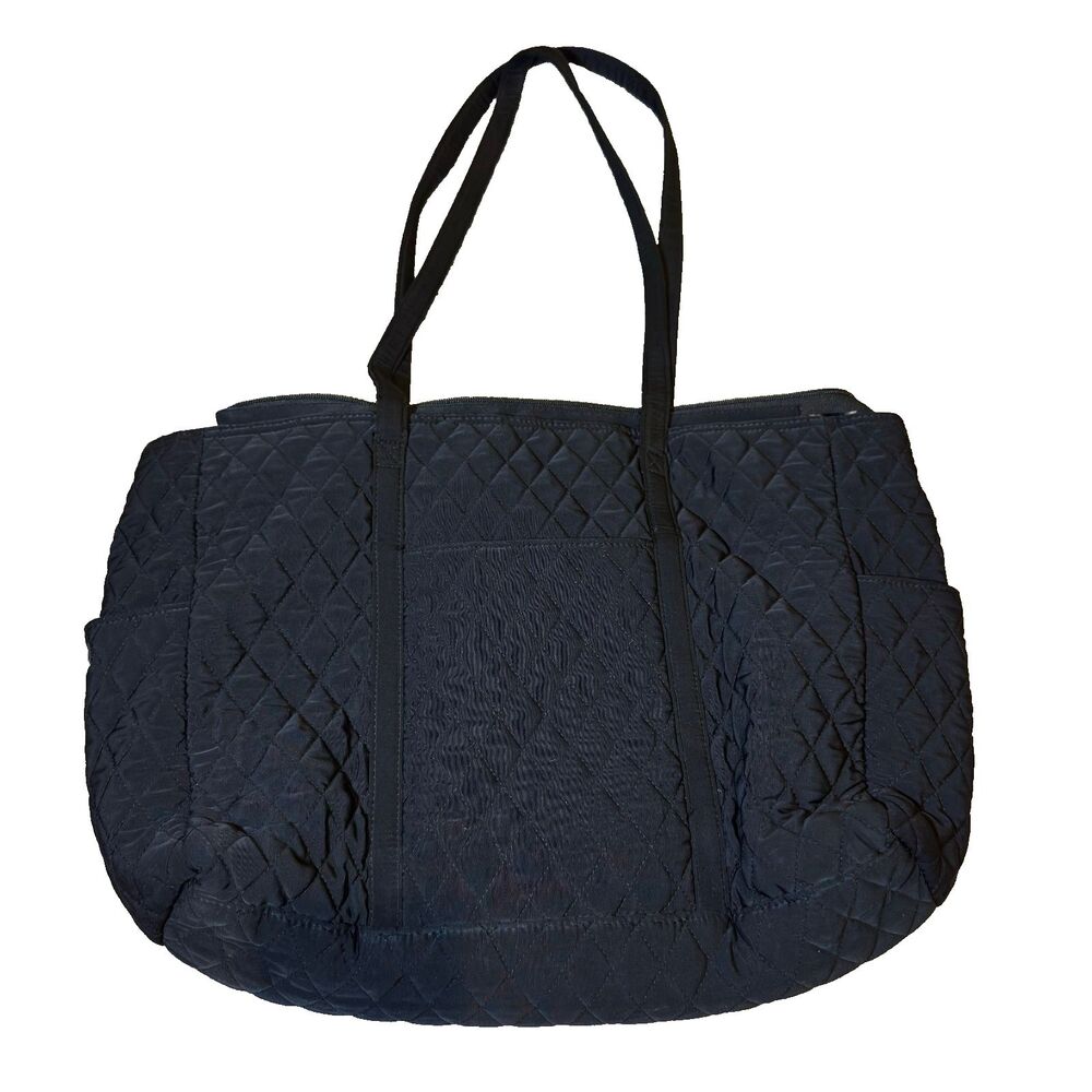 Vera Bradley Black Quilted Cotton Large Vera Tote Bag Paisley Interior Organizer